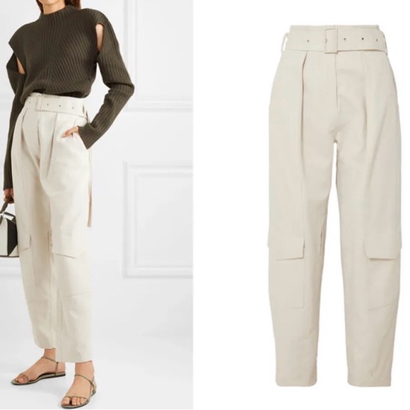 Classic Pants - Low Classic Cream Straight-Leg Cargo Jumpsuit Pants with Belt